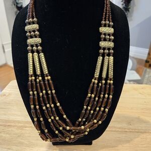 Elegant Brown and Gold Beaded Necklace